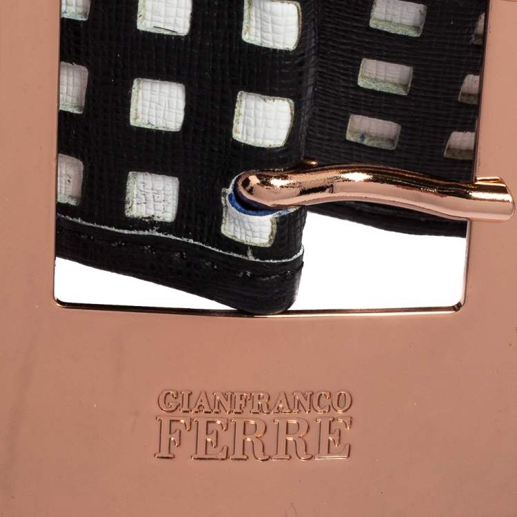 Pre Owned Gianfranco Ferre Black/White Textured Leather Buckle Waist Belt 