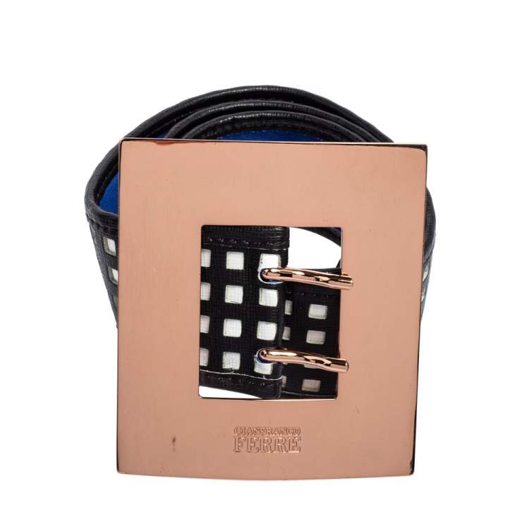 Pre Owned Gianfranco Ferre Black/White Textured Leather Buckle Waist Belt 