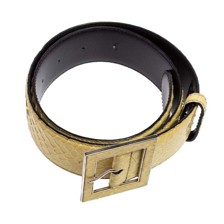 Pre Owned Gianfranco Ferre Light Yellow Python Buckle Belt