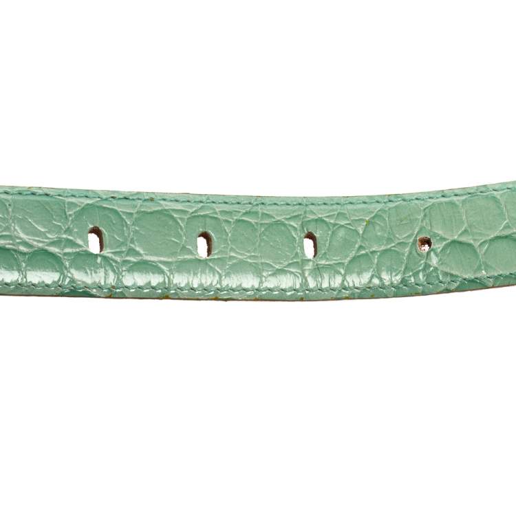 Pre Owned Gianfranco Ferre Mint Green Croc Embossed Leather Buckle Belt