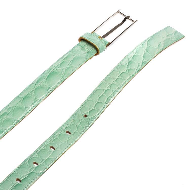 Pre Owned Gianfranco Ferre Mint Green Croc Embossed Leather Buckle Belt