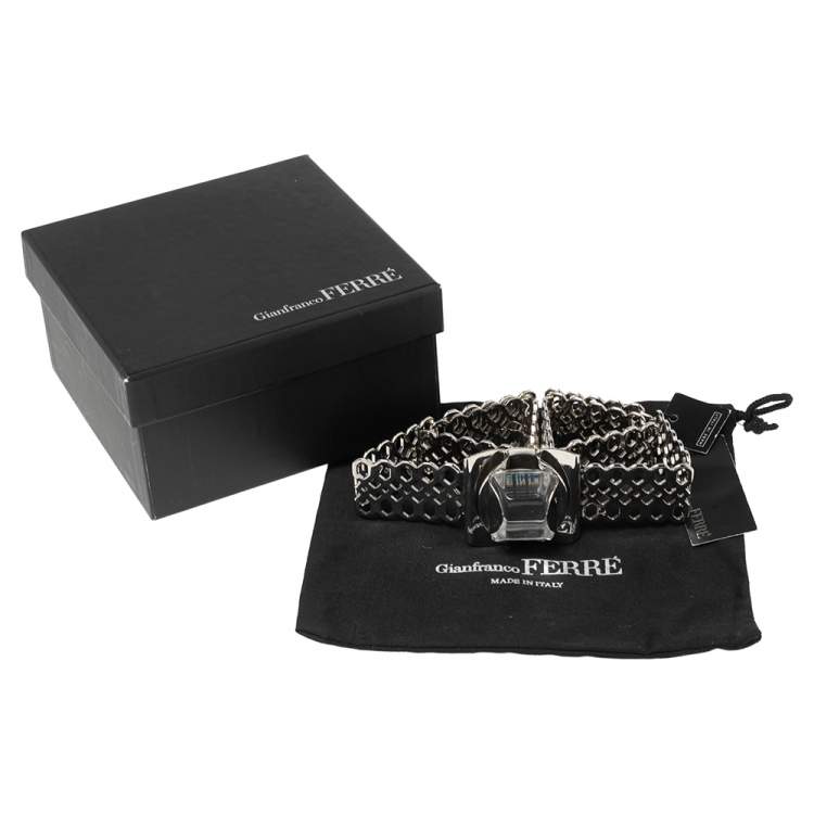 Pre Owned Gianfranco Ferre Silver Lasercut Metal Crystal Embellished Belt