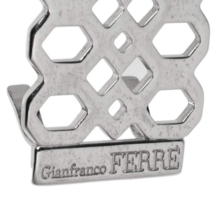 Pre Owned Gianfranco Ferre Silver Lasercut Metal Crystal Embellished Belt