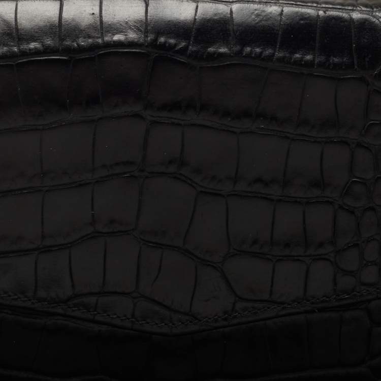 Pre Owned Gianfranco Ferre Black Croc Embossed Leather Envelope Flap Travel Organizer
