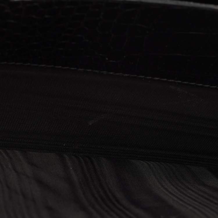 Pre Owned Gianfranco Ferre Black Croc Embossed Leather Envelope Flap Travel Organizer