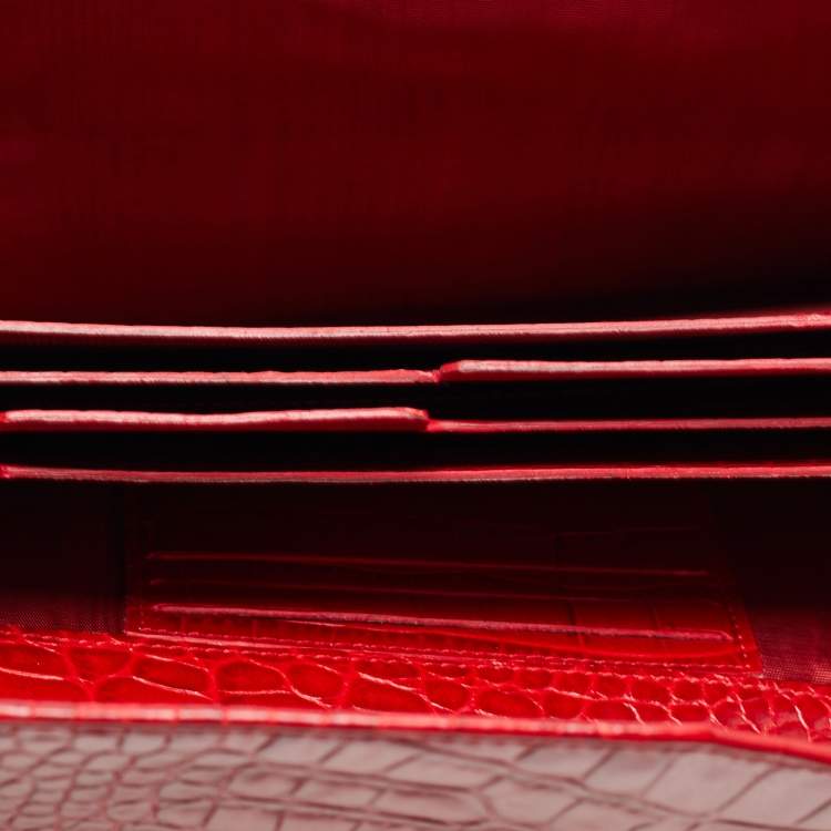 Pre Owned Gianfranco Ferre Red Alligator Envelope Flap Travel Organizer