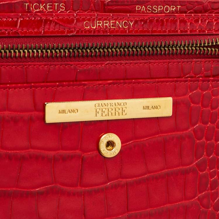 Pre Owned Gianfranco Ferre Red Alligator Envelope Flap Travel Organizer