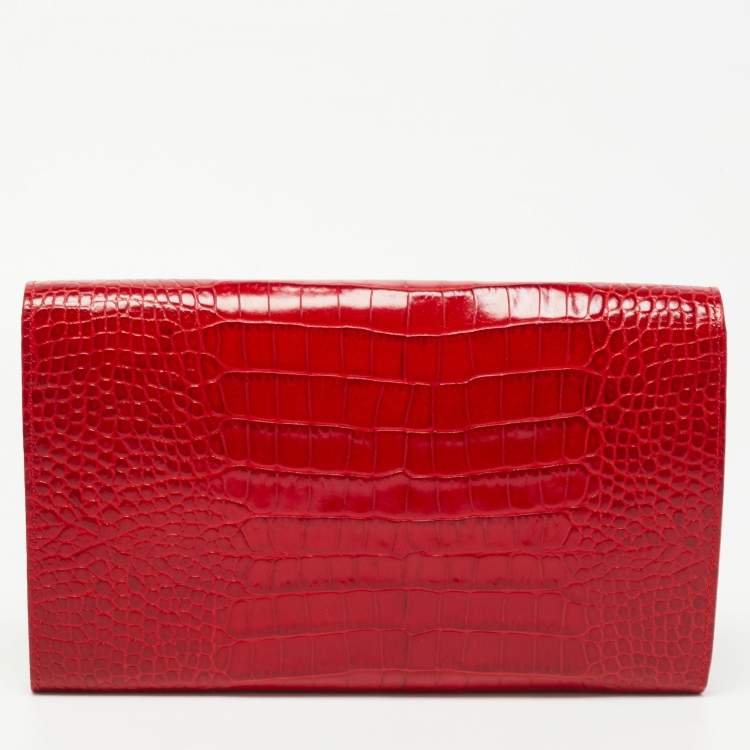 Pre Owned Gianfranco Ferre Red Alligator Envelope Flap Travel Organizer