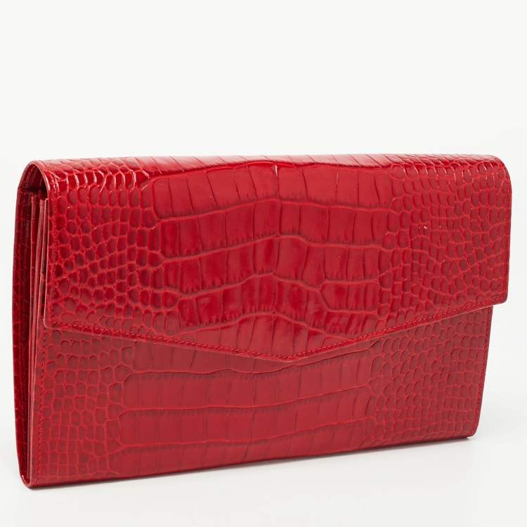 Pre Owned Gianfranco Ferre Red Alligator Envelope Flap Travel Organizer
