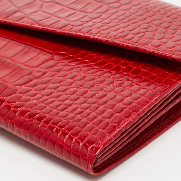 Pre Owned Gianfranco Ferre Red Alligator Envelope Flap Travel Organizer