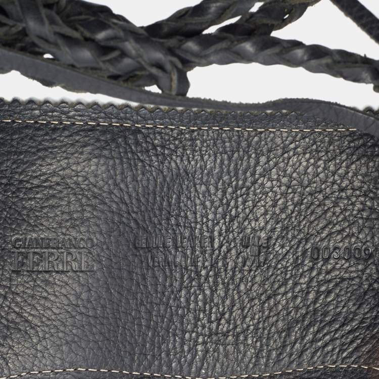 Pre Owned Gianfranco Ferre Navy Blue/Black Lasercut Leather and Ostrich Leg Fringe Corset Belt