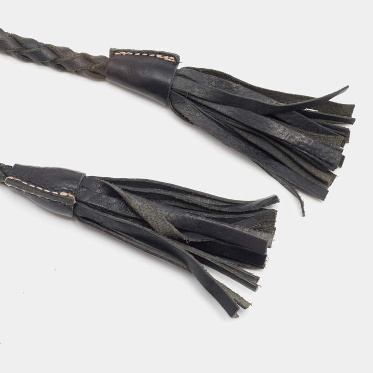 Pre Owned Gianfranco Ferre Navy Blue/Black Lasercut Leather and Ostrich Leg Fringe Corset Belt