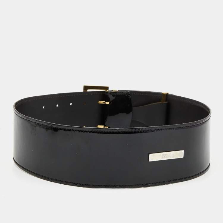 Pre Owned Gianfranco Ferre Black Patent Leather Buckle Wide Belt 95CM