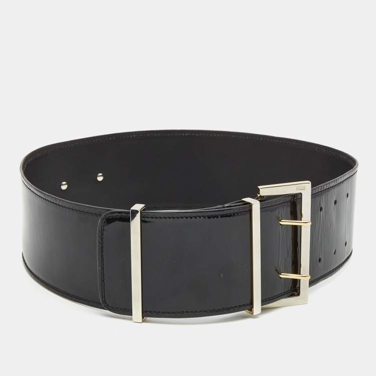 Gianfranco Ferre Black Patent Leather Buckle Wide Belt 95CM Gianfranco ...