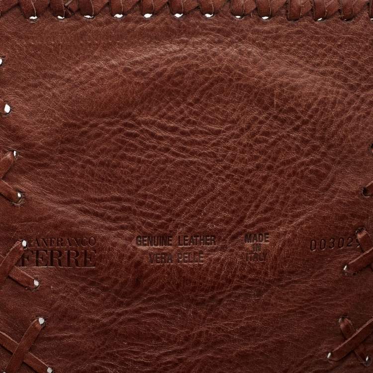 Pre Owned Gianfranco Ferre Brown Leather and Ostrich Braided Tassel Corset 