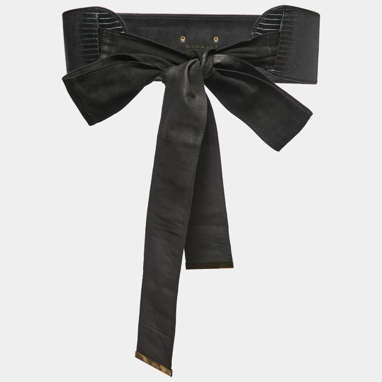 Pre Owned Gianfranco Ferre Black Leather and Lizard Logo Plague Wrap Belt 