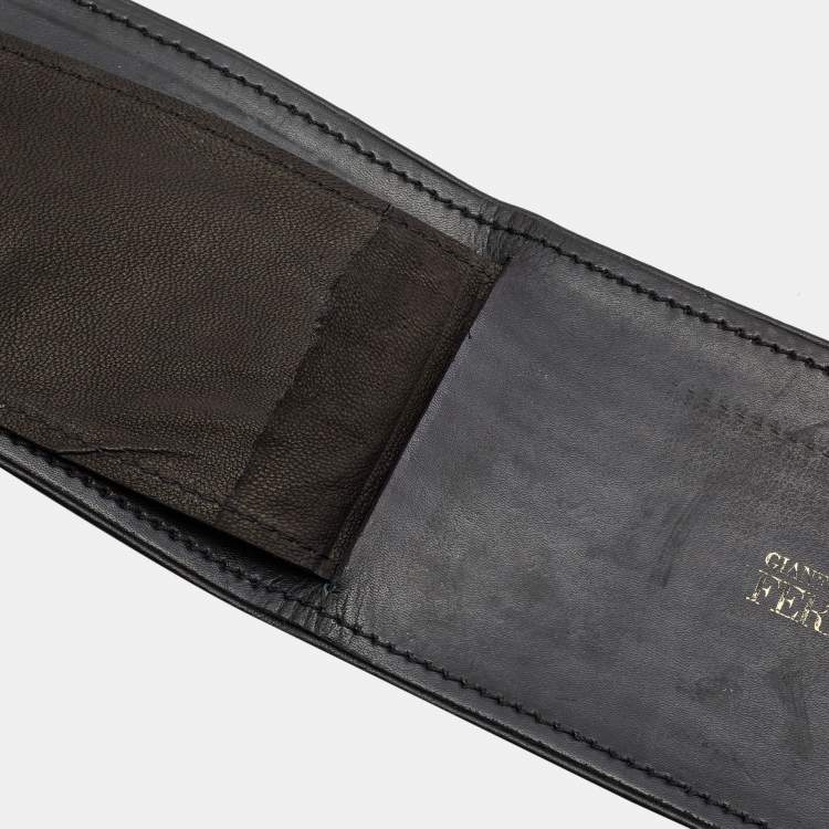 Pre Owned Gianfranco Ferre Black Leather and Lizard Logo Plague Wrap Belt 