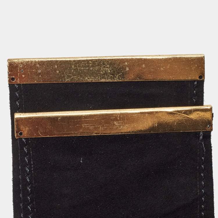 Pre Owned Gianfranco Ferre Black Leather and Lizard Logo Plague Wrap Belt 