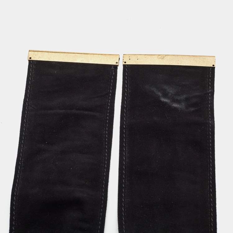 Pre Owned Gianfranco Ferre Black Leather and Lizard Logo Plague Wrap Belt 