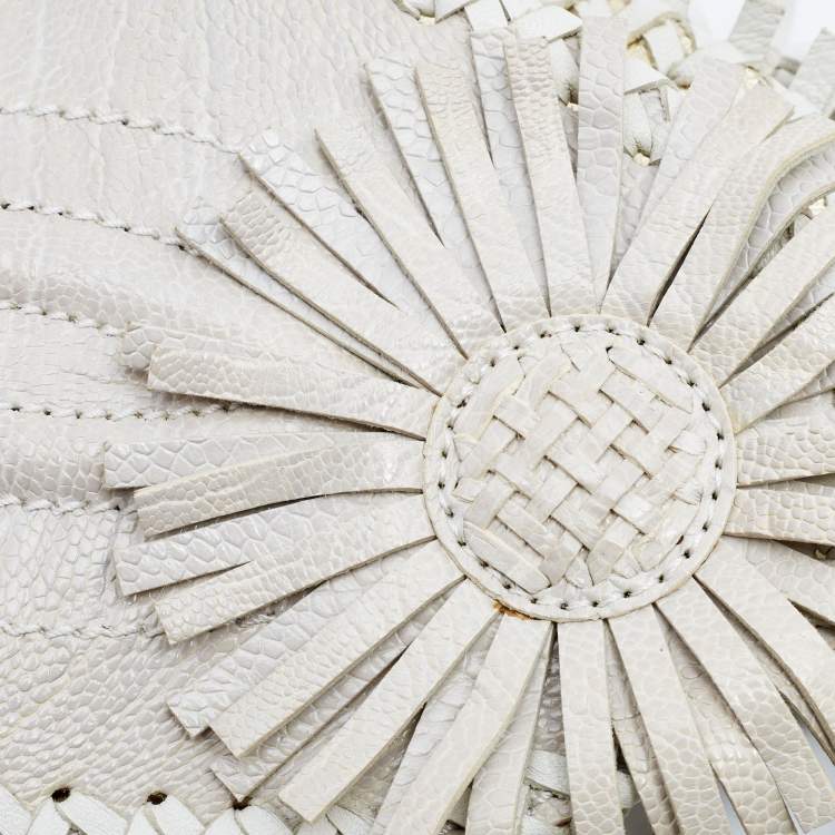 Pre Owned Gianfranco Ferre White Ostrich Leg and Leather Braided Corset Belt