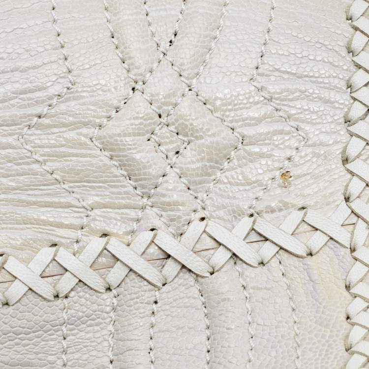 Pre Owned Gianfranco Ferre White Ostrich Leg and Leather Braided Corset Belt