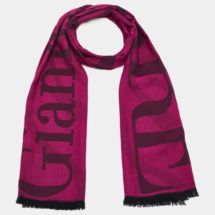 Pre Owned Gianfranco Ferre Purple Logo Pattern Wool Blend Scarf