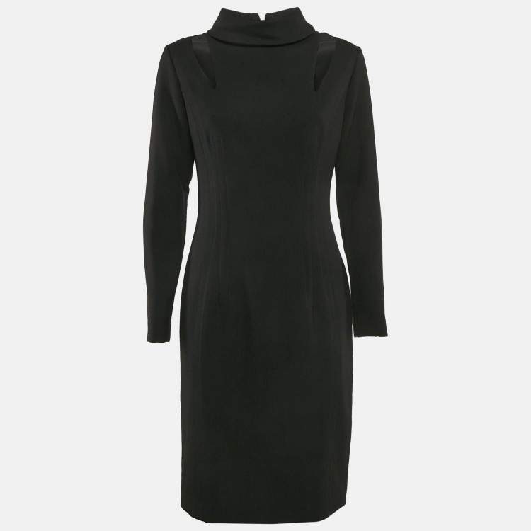 Pre Owned Gianfranco Ferre Black Crepe Turtle Neck Short Dress M