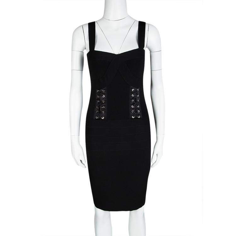 Gianfranco Ferre Black Knit Criss Cross Eyelet Detail Bodycon