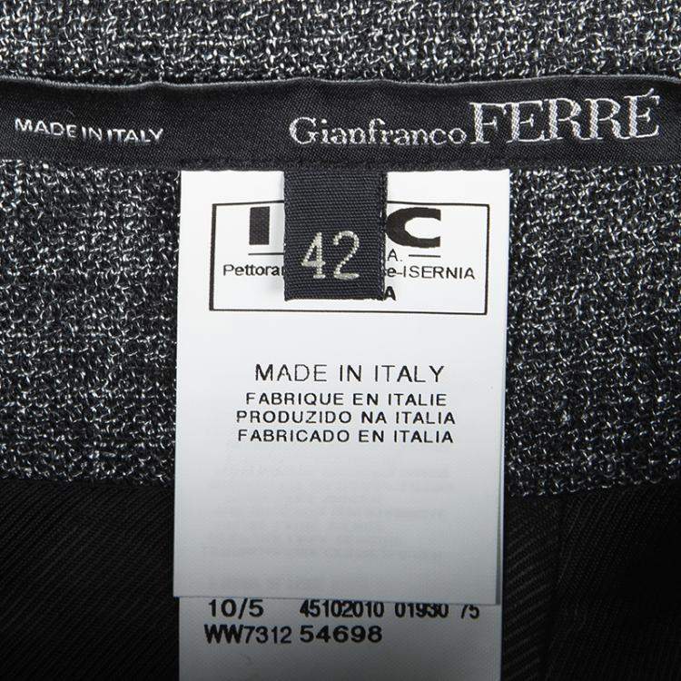 Pre Owned Gianfranco Ferre Grey Wool Contrast Leather Panel Detail Pencil Skirt M