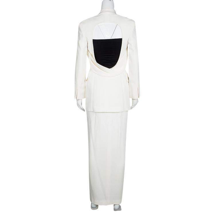 Pre Owned Gianfranco Ferre Cream Cutout Back Detail Blazer and Maxi Skirt Suit S