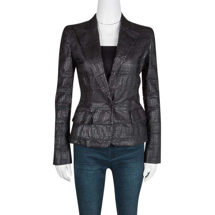 Pre Owned Gianfranco Ferre Brown Grass Snake Leather Jacket S