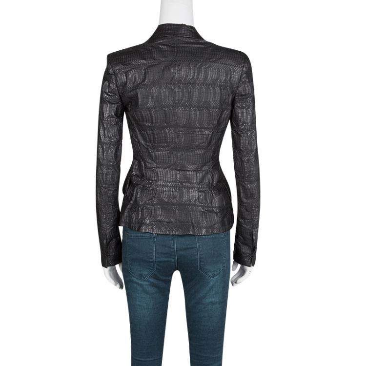 Pre Owned Gianfranco Ferre Brown Grass Snake Leather Jacket S