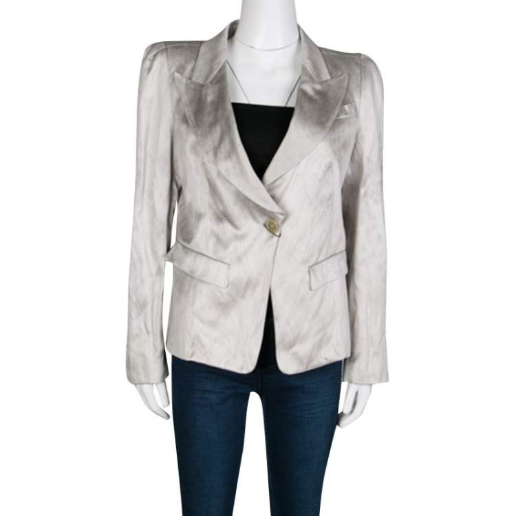 Pre Owned Gianfranco Ferre Grey Satin Tailored Blazer L