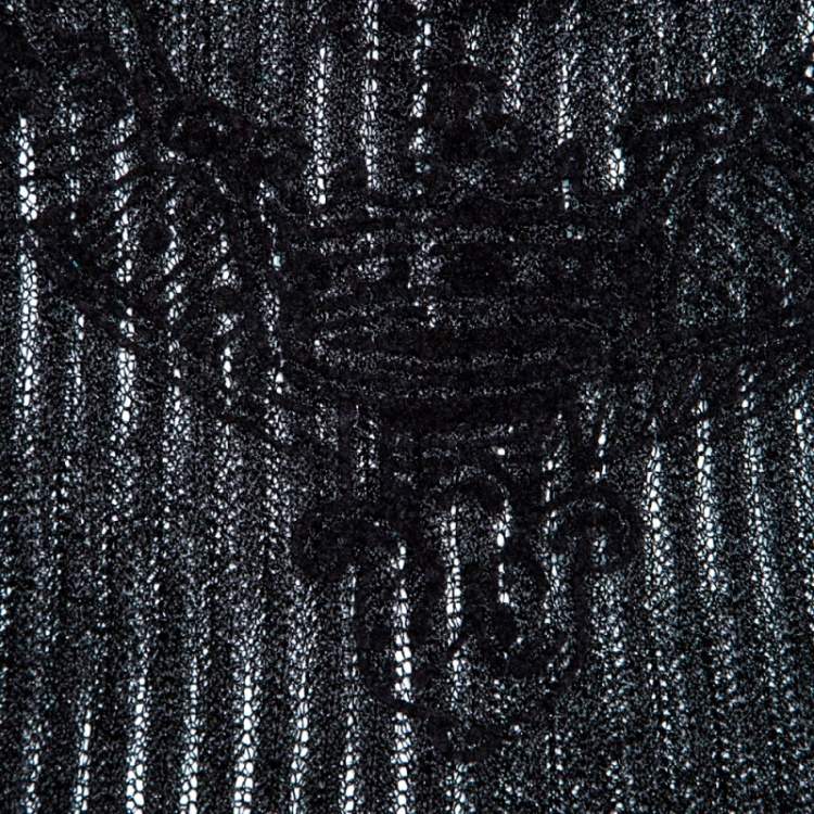Pre Owned GF Ferre Metallic Black Scallop Lace Strap Detail Perforated Knit Top S