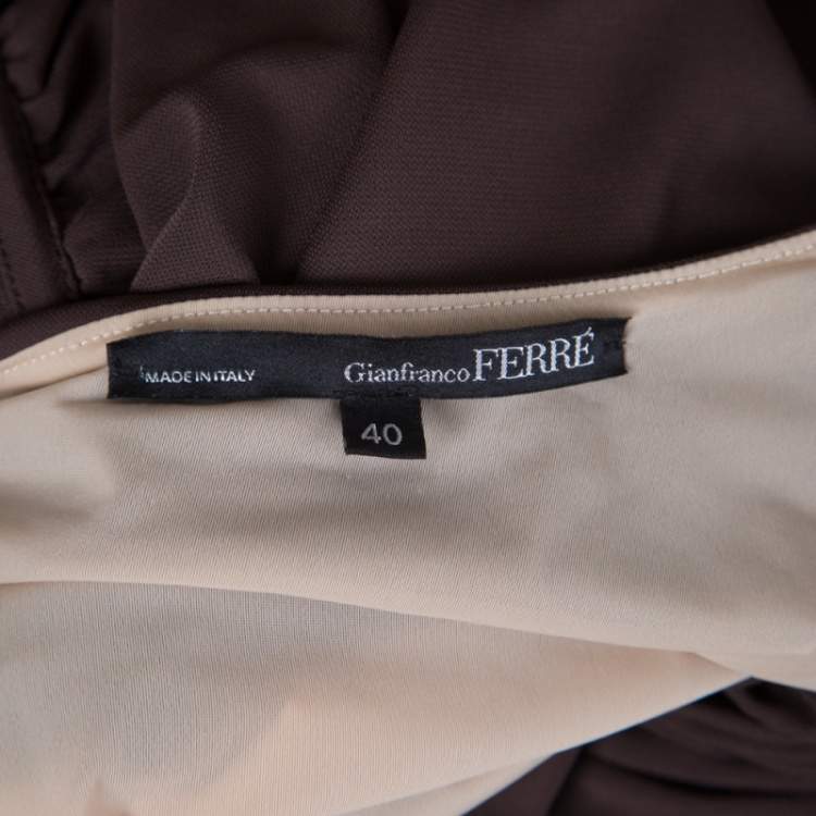 Pre Owned Gianfranco Ferre Brown Ruched Tie Detail One Shoulder Dress S