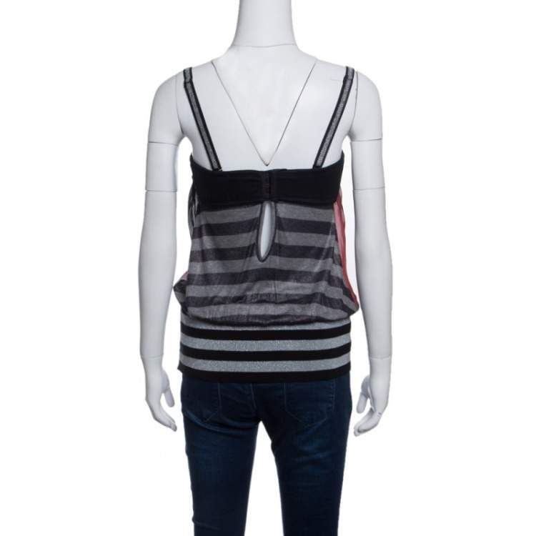 Pre Owned GF Ferre Multicolor Striped Lurex Knit Trim Sleeveless Bustier Top S