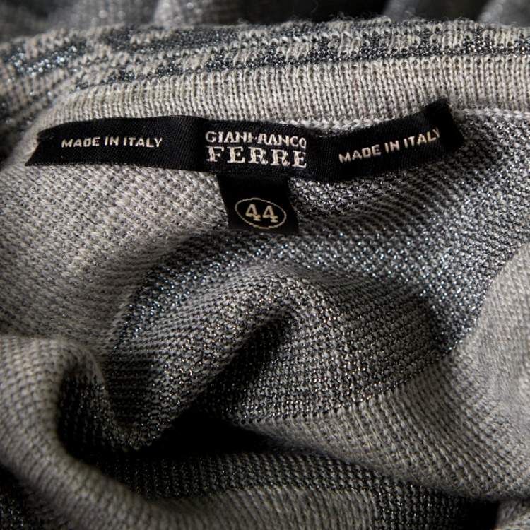 Pre Owned Gianfranco Ferre Metallic Patterned Jacquard Knit Short Sleeve Top M