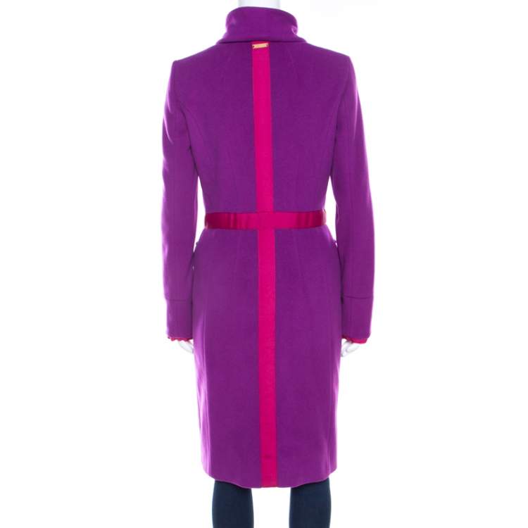 Pre Owned GF Ferre Purple Wool Button Front Long Coat S