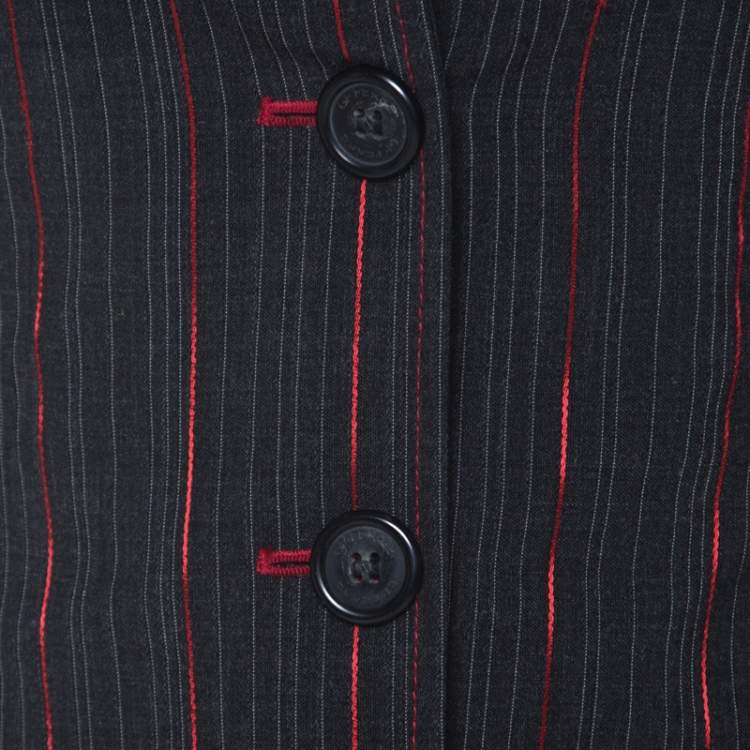 Pre Owned Gianfranco Ferre Black Wool Blend Pin Stripe Suit S