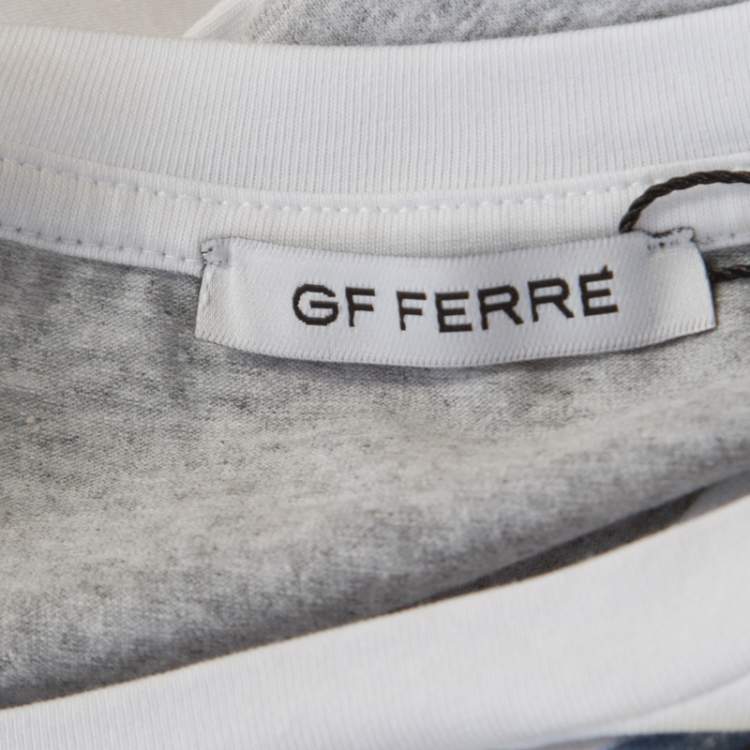 Pre Owned Gianfranco Ferre Striped Cotton Printed Crew Neck T Shirt M 
