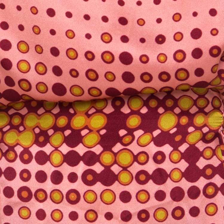 Pre Owned Gianfranco Ferre Peach Printed Silk Ruffle Sleeve Belted Blouse M