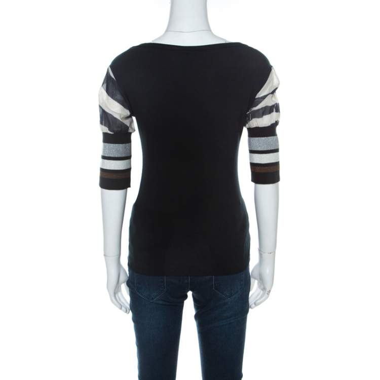 Pre Owned GF Ferre Black Panther Print Jersey Scoop Neck Top S