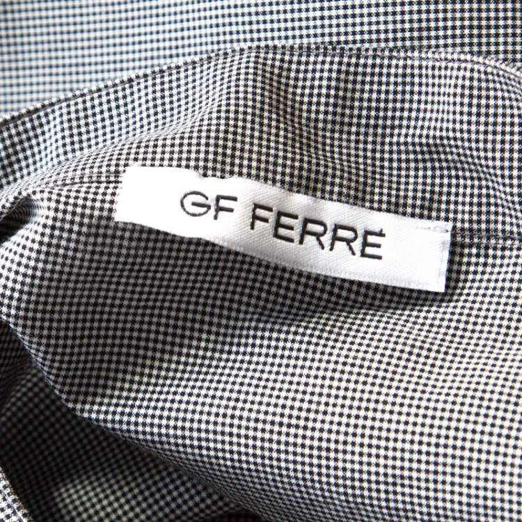 Pre Owned GF Ferre Grey Cotton Gingham Checked Bow Detail Blouse XS 