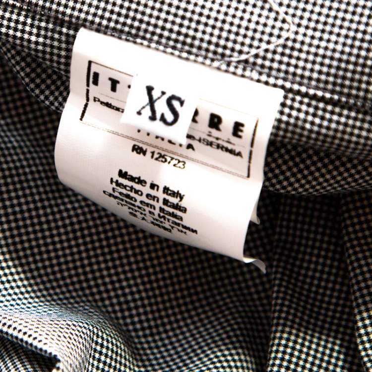 Pre Owned GF Ferre Grey Cotton Gingham Checked Bow Detail Blouse XS 