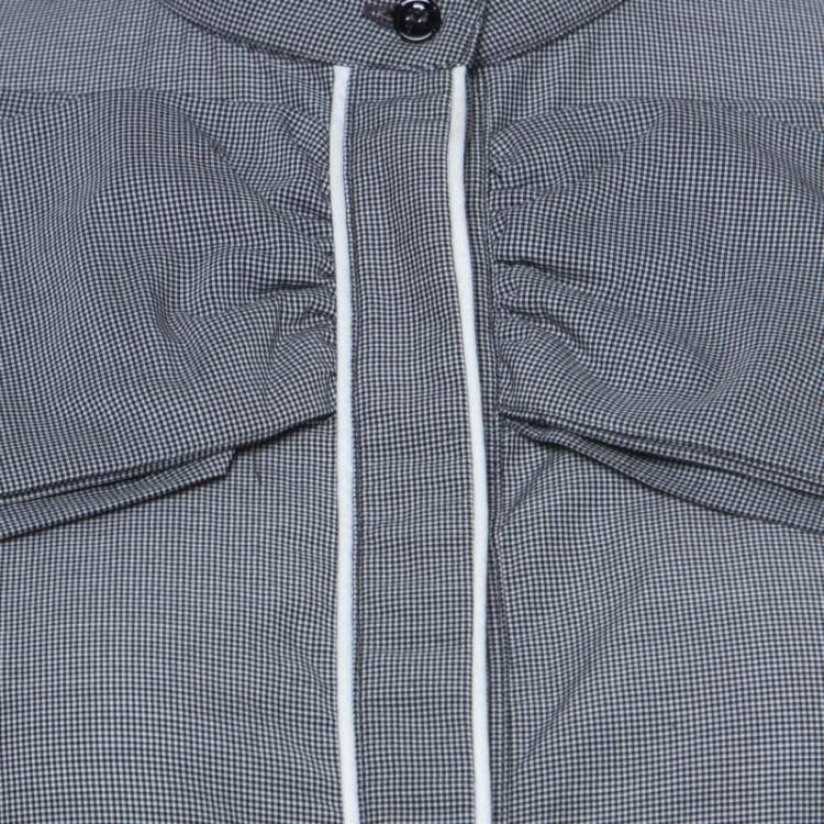 Pre Owned GF Ferre Grey Cotton Gingham Checked Bow Detail Blouse XS 