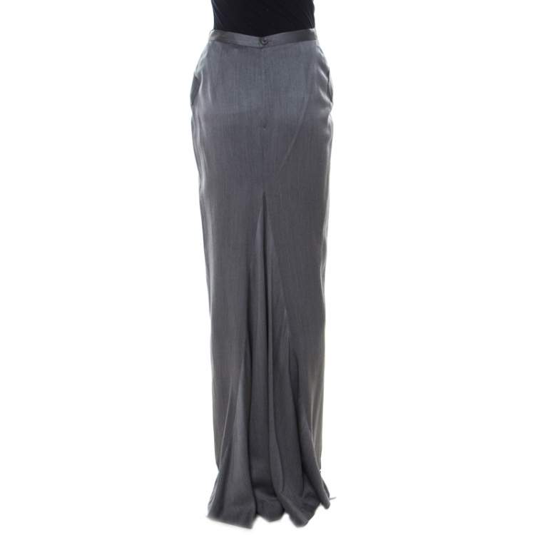 Pre Owned Gianfranco Ferre Grey Wool & Silk Blend Maxi Skirt M