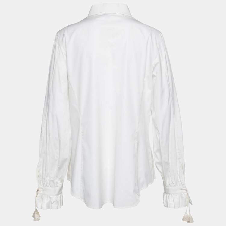 Pre Owned Gianfranco Ferre Off White Cotton Tassel Detail Button Front Shirt XL
