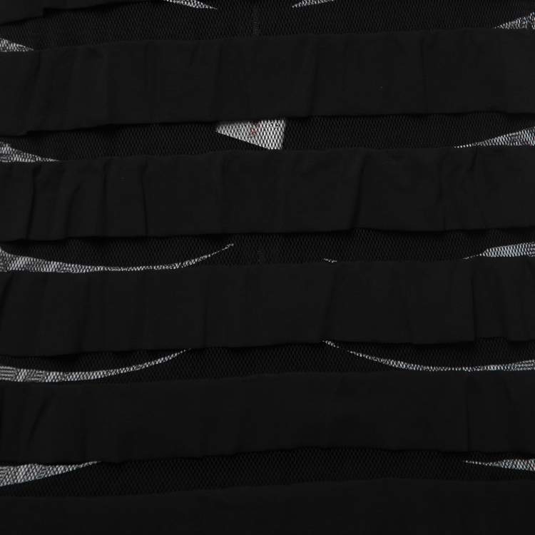 Pre Owned Gianfranco Ferre Black Stretch Tulle & Crepe Tiered Maxi Dress L