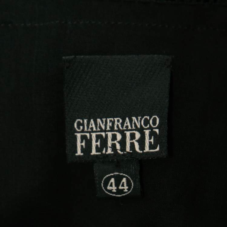 Pre Owned Gianfranco Ferre Black Cotton Bow Detail Button Front Blouse M