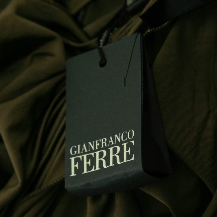 Pre Owned Gianfranco Ferre Olive Green Jersey Draped Cut Out Detail Maxi Dress XL